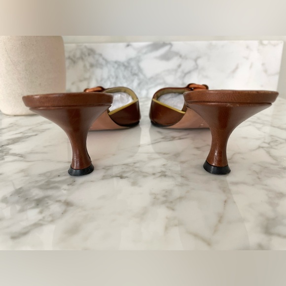 Manolo Blahnik Chartreuse Chocolate Leather Kitten Heels Size 37 - Picture 6 of 12